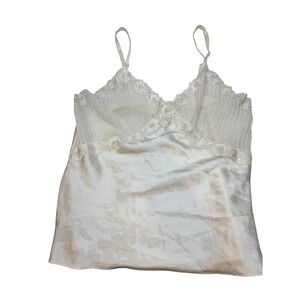 Vintage Intimo Amore Sears Cream Satin Lace Pleated Camisole Top Womens Medium